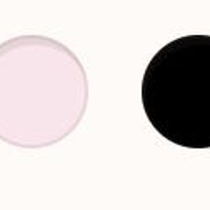 May include: A collection of ten oval-shaped objects in a row. The first is a white circle with a brown outline. The following objects are brown, green, olive, pink, black, yellow, lavender, purple, and light blue.