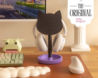 Cat Headphone Stand: Sleek, Black Pet Desk Accessory for Feline Lovers