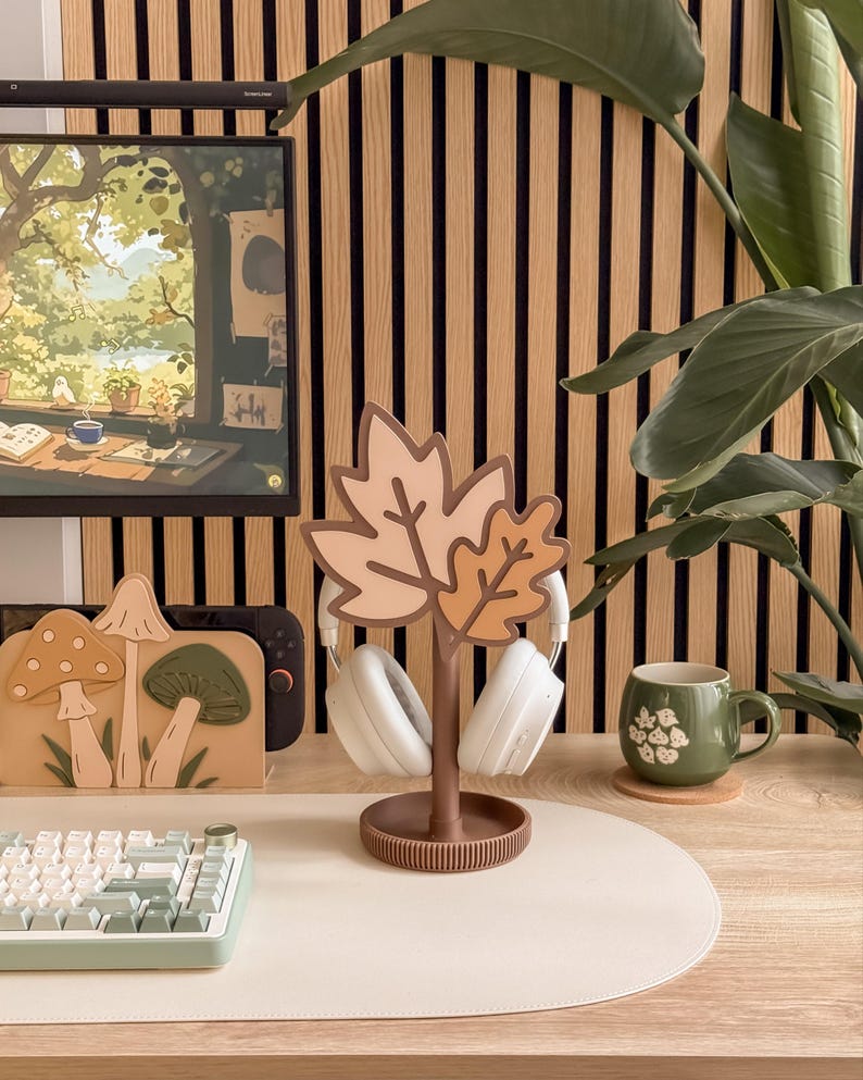 Fall Leaves Headphone Stand: 3D Printed Autumn Desk Decor image 3