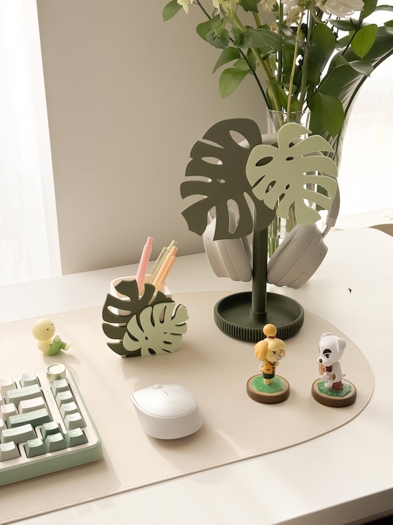 Monstera Swap Pen Pot: Modular Two-Tone Green Cozy Desk Organizer
