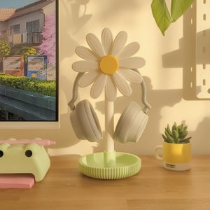 Daisy Headphone Stand: Original Kawaii Cozy Desk Decor, Plant Lover Gift image 4