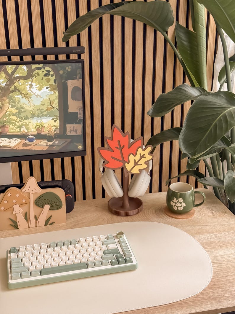 Fall Leaves Headphone Stand: 3D Printed Autumn Desk Decor image 4