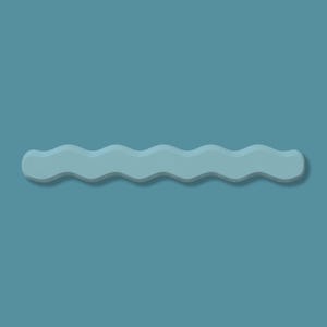 May include: A light blue, wavy-shaped decorative object with a shadow, set against a solid teal background. The object has a smooth, matte finish and a symmetrical, undulating design, resembling a stylized wave.