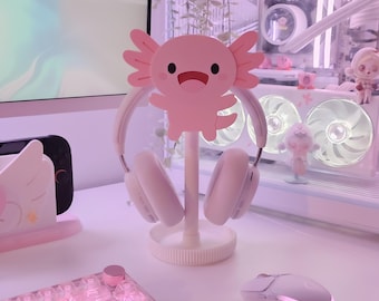 Soporte para auriculares Axolotl: un acogedor accesorio de escritorio inspirado en el océano y el estilo kawaii pastel.