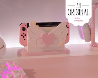 Heart Wings Nintendo Switch Dock Cover: Kawaii Pastel Celestial Design for Magical Girl Gamers