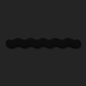 May include: A black, wavy-shaped object with a smooth surface. The object has a series of rounded curves, creating a flowing, undulating design. The object is set against a dark gray background, with a subtle shadow.