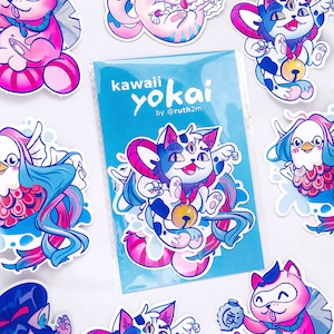 kawaii YOKAI – BAKENEKO HOLO Sticker - holografische Sticker pack - nekomata - tanuki - amabie