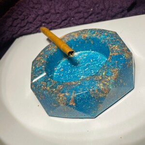 Blue epoxy resin ashtray with  foil