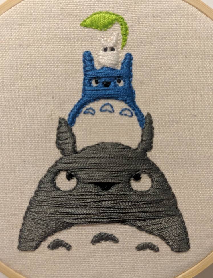 Totoro with Kids Embroidery Kit DIY Needlework Cartoon Needlecraft for  Beginner Cross Stitch Artcraft(With Hoop)