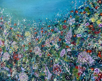 Original Abstract Floral Painting: Mixed Media Botanical Wall Art