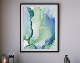 Tranquil - Turquoise, Blues and Green Abstract - Alcohol Ink Abstract Wall Art, Abstract Print, Abstract Painting, Download, Printable