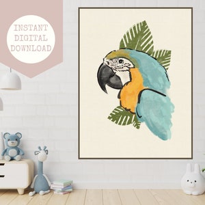Macaw Bird Rainforest Parrot Jungle Nursery Art Digital Download Gender Neutral
