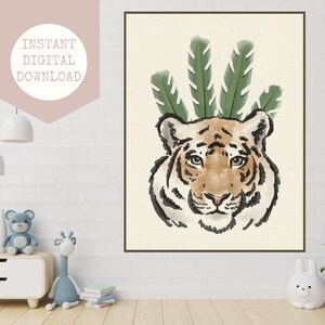 Tiger Rainforest Jungle Nursery Art Digital Download Gender Neutral
