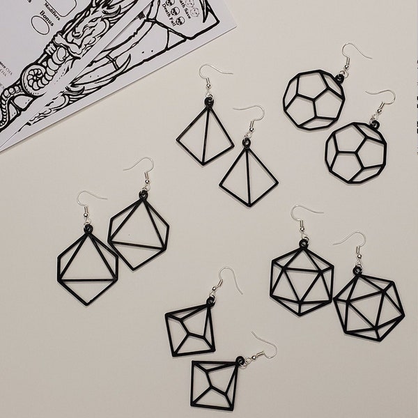 Polyhedral Dice Earrings D20 D12 D10 D8 D4// Biodegradable//Handmade (Pair)