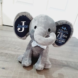 Personalised New baby gift keepsake elephant teddy boy or girl birth stats