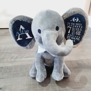 Personalised New baby gift keepsake elephant teddy boy or girl birth stats imagem 5