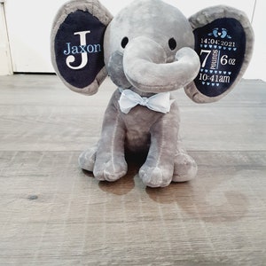 Personalised New baby gift keepsake elephant teddy boy or girl birth stats imagem 8