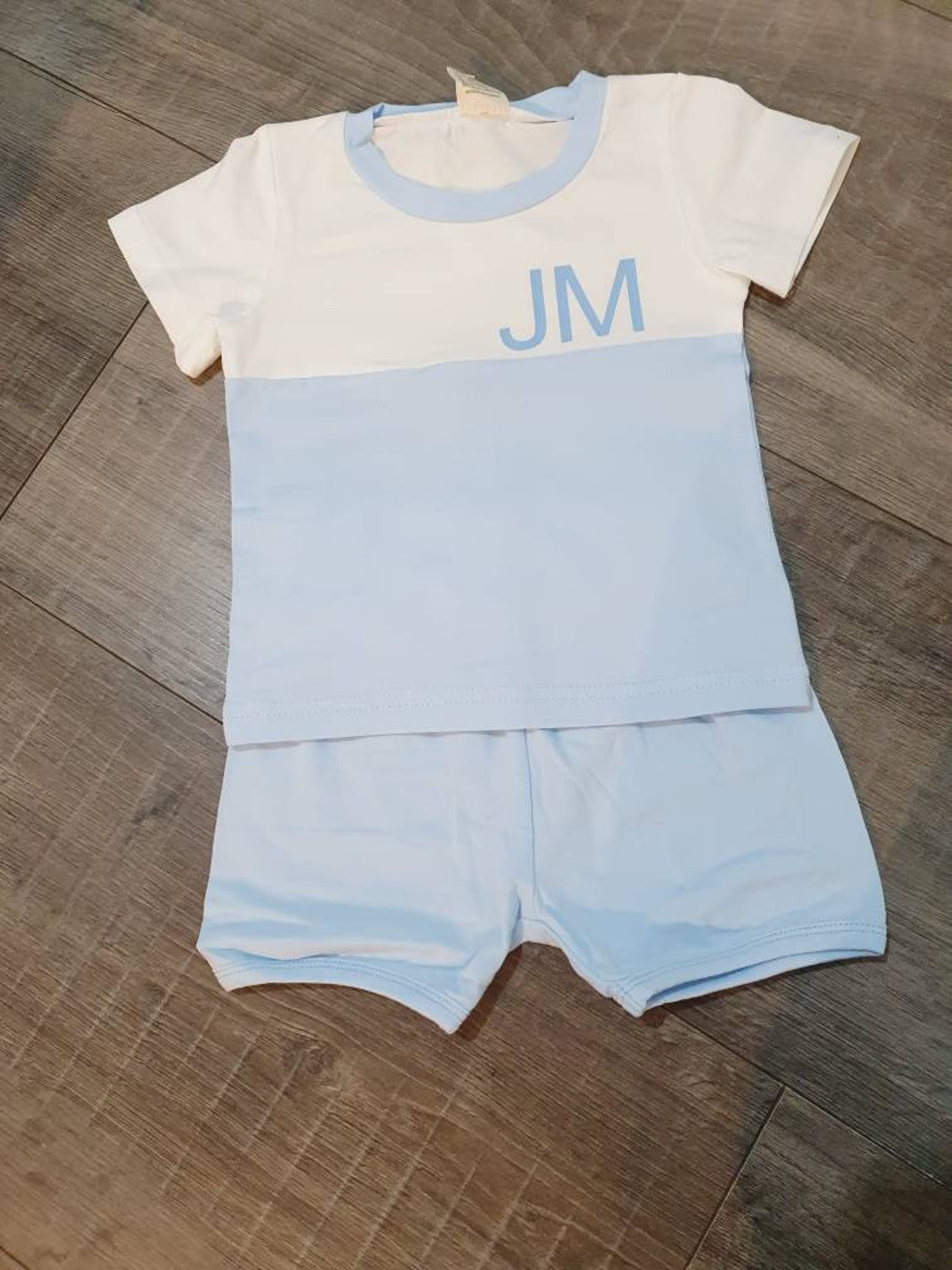 Personalised Shorts and Tshirt Pale Blue & White Contrast With Etsy