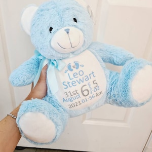 Personalised New baby gift keepsake teddy bear boy or girl birth stats