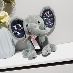 Personalised New baby gift keepsake elephant teddy boy or girl birth stats imagem 3