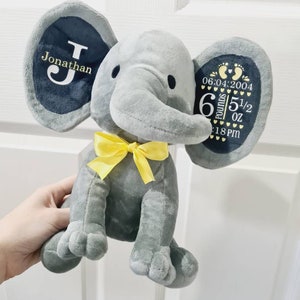 Personalised New baby gift keepsake elephant teddy boy or girl birth stats imagem 4