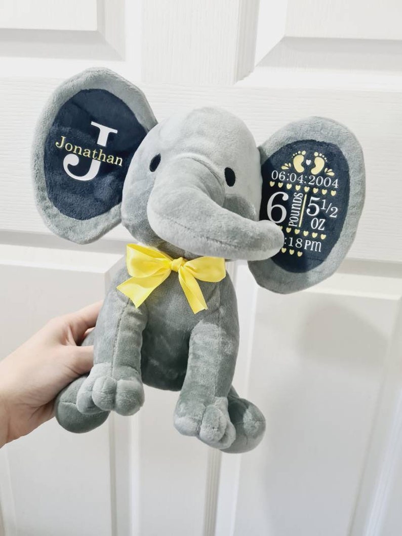 Personalised New baby gift keepsake elephant teddy boy or girl birth stats image 4