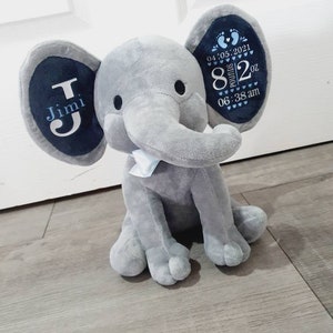 Personalised New baby gift keepsake elephant teddy boy or girl birth stats imagem 6