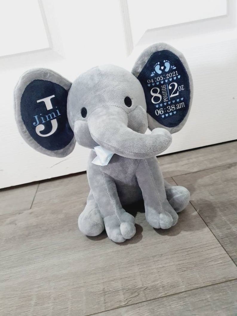 Personalised New baby gift keepsake elephant teddy boy or girl birth stats imagem 6