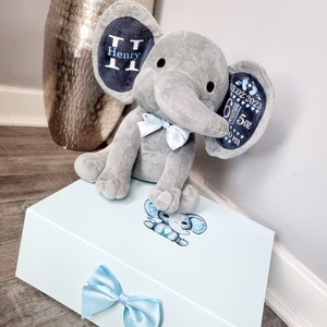 Personalised New baby gift keepsake elephant teddy boy or girl birth stats image 2