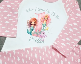 Personalised birthday pjs When i wake up ill be one two three etc. Mermaid print