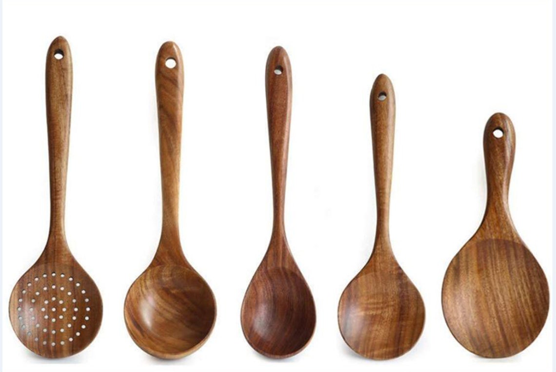 5 Piece Wooden Spoons Wooden Spoons for Cooking Reusable Wood Etsy