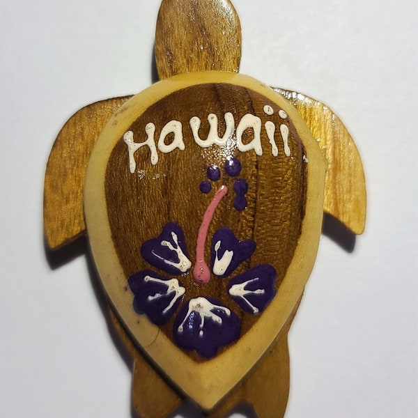 Hawaiian Design Wooden Turtle Honu Flower Refrigerator Kitchen Magnet