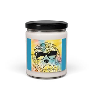 Dog Candle Tie Dye Candle Scented Candle 100% Soy Candle Cotton Wick | Blue Yellow Home Decor Goldendoodle Labradoodle Unscented Candle 9oz