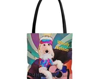 Woofy Nelson Dog Doodle Tote Bag | Purse, Shopper, Willy Nelson, 70's 60's, Hippie