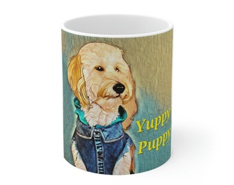 Yuppy Puppy Dog Doodle Ceramic Mug | Drinking Glass, Cup, Coffee Tea 11oz