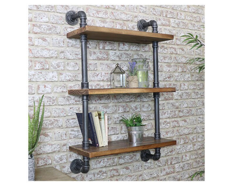 Industrial Steel Pipe Wall Shelves / Urban Wooden Shelving / Etsy UK