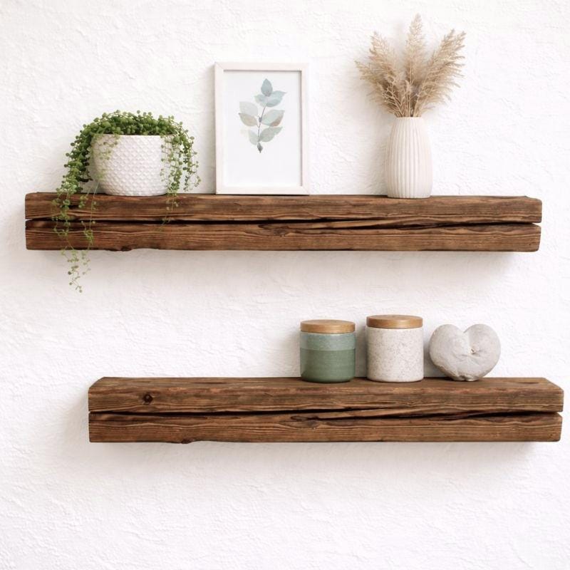 Wall Shelf Made of Reclaimed Wood Beams, Wall Board, Beam Shelf