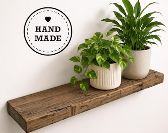 Rustic wall shelf made from reclaimed wood, handmade, floating mounting