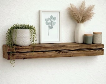 Wall shelf made of reclaimed wood beams, wall board, beam shelf, kitchen shelf, bookshelf, spruce shelf board