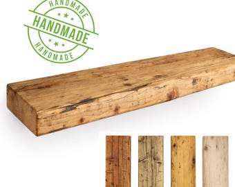 Floating wall shelf made of reclaimed wood, rustic vintage upcycling shelf, wall board