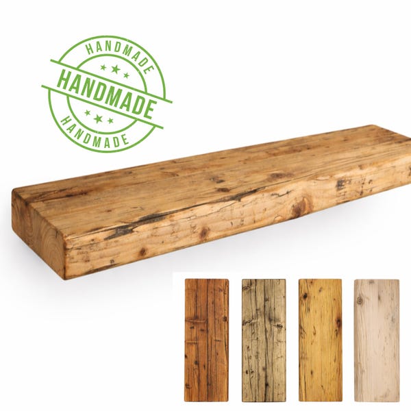 Estantería de pared hecha de madera reciclada, flotante, rústica, vintage, reutilizada, tablero de estante, tablero de pared