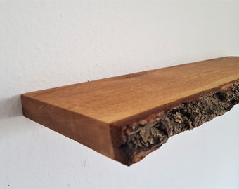 Wall shelf oak floating rustic wall shelf with bark