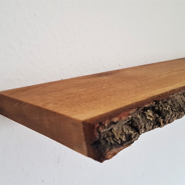 Wall shelf oak floating rustic wall shelf with bark