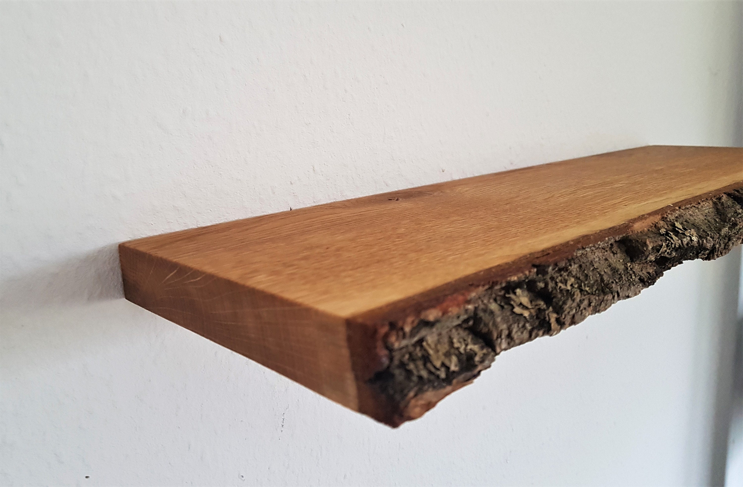 Wall Shelf Oak Floating Rustic Wall Shelf With Bark Etsy UK
