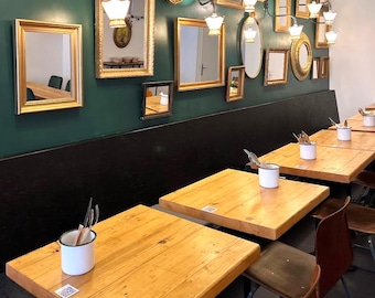 Mesa de comedor de madera recuperada personalizada para restaurante cafetería hostelería fabricada a medida