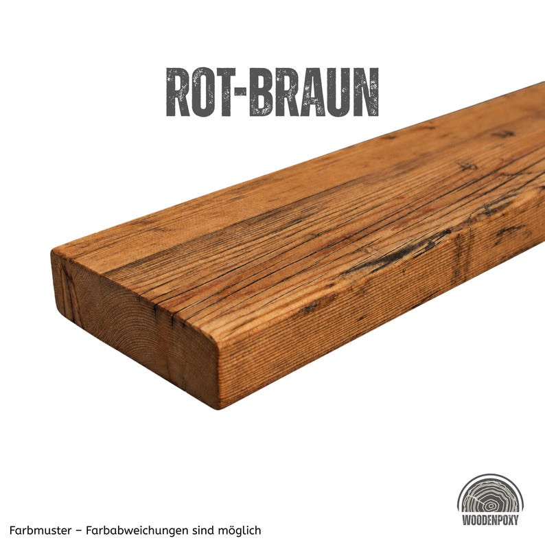 Étagère murale en bois de récupération, flottante, rustique, vintage, upcyclée, planche d'étagère, panneau mural Rotbraun