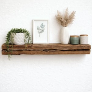 Wall shelf made of reclaimed wood beams, wall board, beam shelf, kitchen shelf, bookshelf, spruce shelf board image 2
