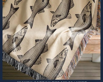 Manta tejida de regalo para pescadores – Manta para la pesca de lubina, ideal para papá y amantes de la naturaleza