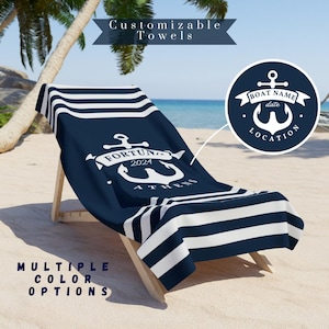 Personalized Anchor Boat Towel | Custom Boat Luxury Beach Towel | Custom Boat Nautical Gift | Boat Accessory | Cruise Towel | Gift for Boat