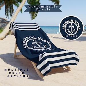 Customizable Boat Name Towel - Custom Anchor Design Luxury Beach Towels, Personalized Boat Nautical Gift, Boating Accessory, Cruise Towel